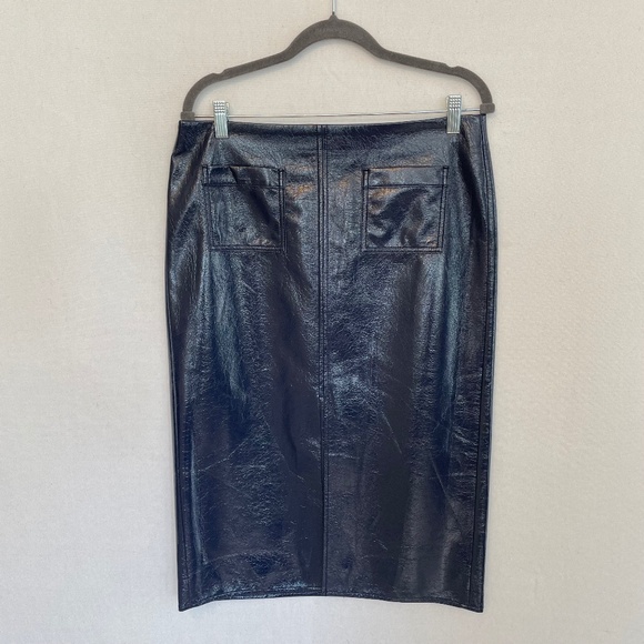J. Crew Dresses & Skirts - J. CREW Women’s Size 8 Navy Blue Faux Leather Midi Length Pencil Skirt NEW